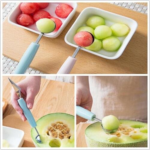 Dual-head Stainless Steel Carving Knife Fruit Watermelon Ice Cream Baller Scoop Stacks Spoon Home Kitchen Accessories 2 In1
