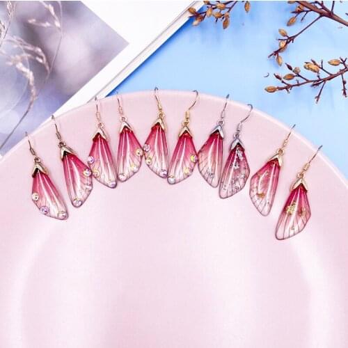 Origin Summer Luxury Red Gradient Resin Rhinestone Cicada Wings Earrings Faux Butterfly Shiny Sequin Drop Earrings for Women