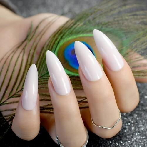 Stilettos Sharp Nail Art Acrylic False Nail Tip New Extra Long Nude Pink Pointed Natural Fake Stiletto Nails Full Cover