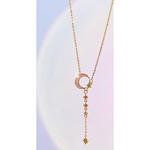 France Design Necklace Exquisite Glamour Star Moon Temperament Flash Zircon Chain Clavicle Female Shine Necklace Accessories