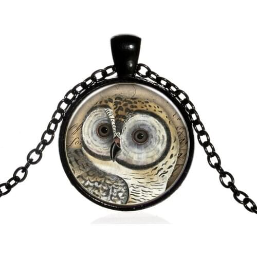 Fashion Cute Owl Portrait Round Glass Pendent Necklace Birds Necklace for Women Men Girls Kid Neck Collar Jewelry Gift Wholesale