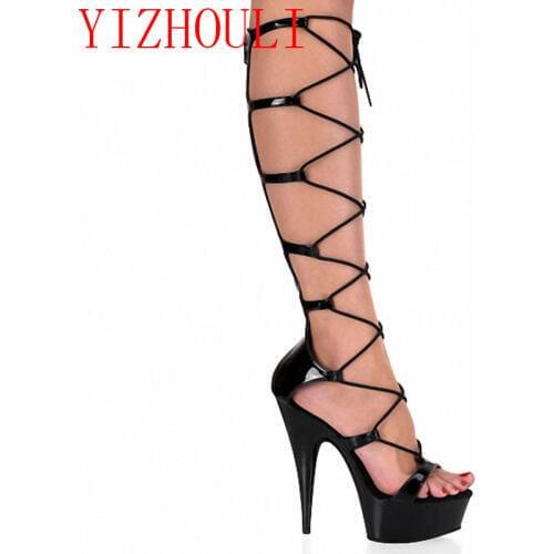 Sexy stiletto sandals, 15 cm high heels, models perform pole dancing, 6 inch banquet, dancing shoes