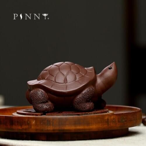 PINNY Purple Clay Longevity Turtle Tea Pet Ceramics Mascot Estatuas Crafts Decorative Ornament Home Decoration Accessories