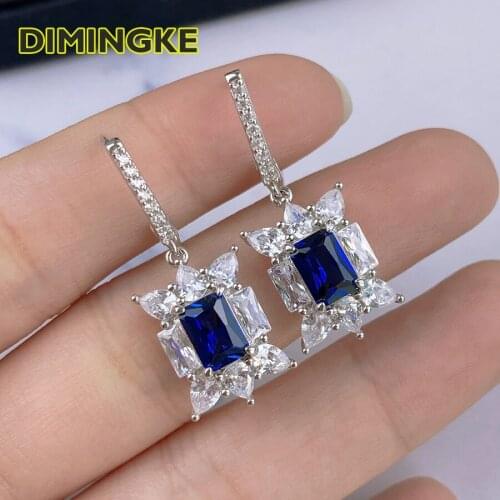 DIMINGKE 5*8MM Natural Sapphire Clip-on Earrings 100%-S925 Silver Pure Womens Party Memorial Jewelry