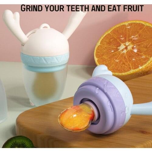 Cute Antlers Bite Teether Fresh Food Fruit Silicone Nipple Feeding Handle for Baby Kids Children Infant Teething Pacifier Bottle