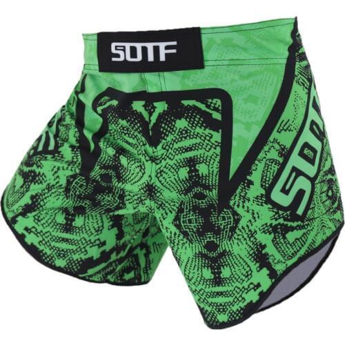 SOTF Green Lines Breathable Fierce MMA Fight Shorts Tiger Muay Thai Kickboxing Sanda Shorts mma boxing short muay thai clothing