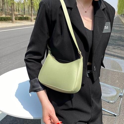 New Korean Fashion PU Leather Shoulder Bag for Women 2021 Vintage Hobos Crossbody Baguette Bags Casual Ladies Mini Handbag Purse