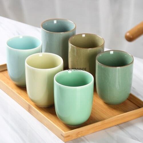 Traditional Chinese Style 150ml Celadon Crackle Ceramic Simplicity Teacup China Porcelain Small Coffee Cups Tea Cup