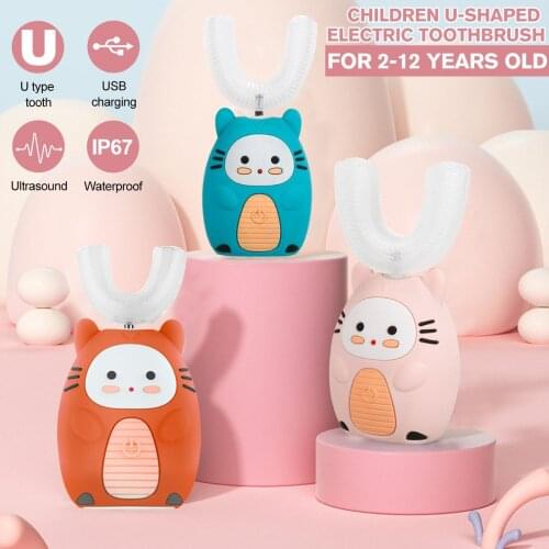 Sonic Electric Toothbrush for Kids Smart 360 Degrees Cartoon Silicone U-shaped Automatic Ultrasonic Teeth Tooth Brush for Child