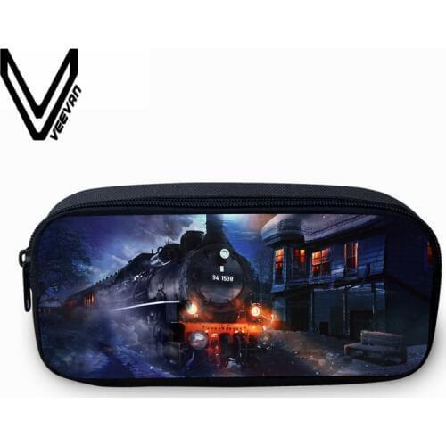 VEEVANV Vintage Locomotive 3D Prints Pencil Case Girls Large Wallets Coin Case Purse Fashion Stationery Pounch Women Makeup Bags