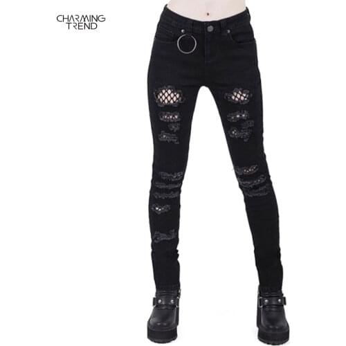 Womens pants Tight Elastic Jeans Womens Feet Pants Nine Pants Distressed 2021 Vintage High Waist Denim Trousers Women Black