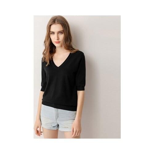 2021 New Spring Summer Women Sweaters Pullovers Solid V-neck Short-sleeved Knit Cashmere Sweater Thin Casual Tops Jumper