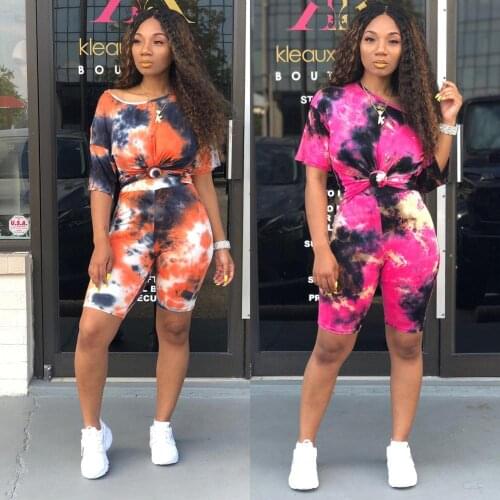 Women O Neck Summer Tracksuit Tie Dye Print Sexy 2 Pieces Outfits For Women Set Lady Fashion Tracksuit Outfits MCM592