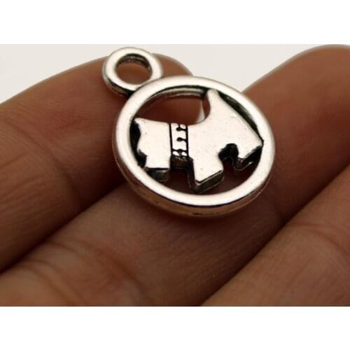 10pc Wholesale Price Circle Scotty Dog Charms 15*19mm Antique Silver Plated Pendant For Handmade Jewelry Accessories