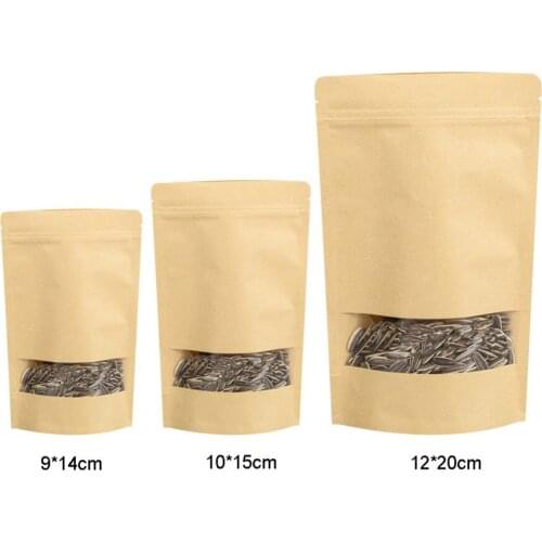 10Pcs Coffee Tea Seeds Sweets Ziplock Seal Kraft Paper Bag Window Stand Up Sealable Pouch Grey Color wholesale Drop Shipping