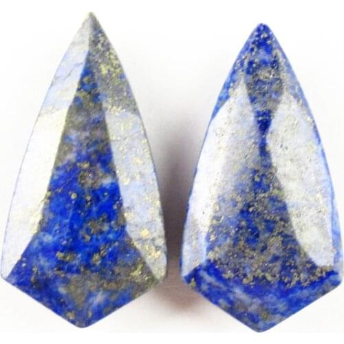 2Pcs Faceted Natural Lapis Lazuli Double Sided Triangle CAB CABOCHON 30x15x5mm SH6277