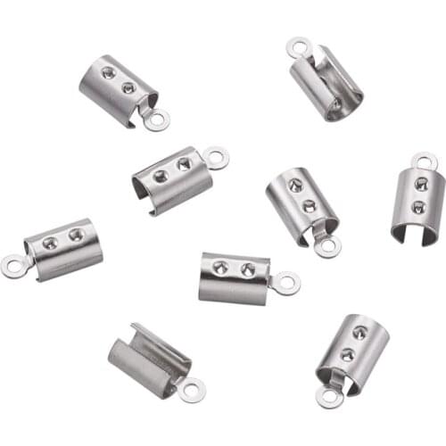 200pcs 10.5x5x5mm Stainless Steel Column Cord Ends Fastener Coil Crimps Caps Clasps Extension Connectors For 1mm Rhinestone DIY