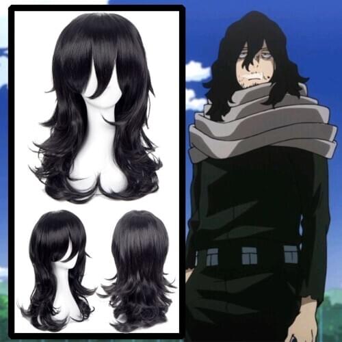 2019 My Hero Academia Cosplay Costumes Wig Long Wavy Black My Hero Academic Shouta Aizawa Eraser Head Synthetic Cosplay Hair