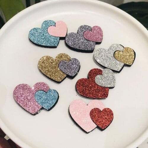 30Pcs/set Heart 35x27mm Glitter Fabric Padded Appliques Sequins Patches for Crafts Clothes DIY Girls Headwear Accessories