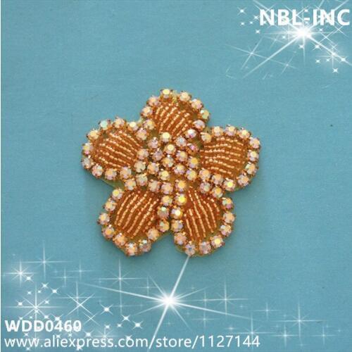 30pcs) Wholesale hand beaded sewing flower AB rhinestone applique iron on for dresses hair accessories WDD0460