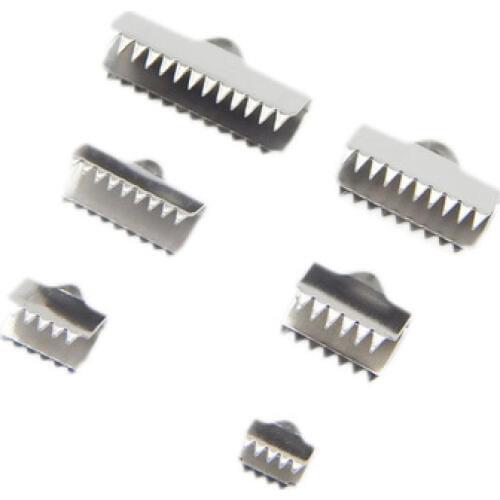 50pcs Stainless Steel Fastener Clasps Fitting Flat Leather Cord Silver Tone End Caps Clip Clasps Jewelry Making Component B
