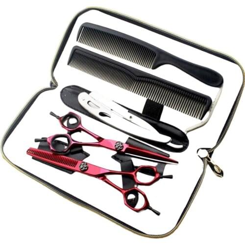 6 Inch Red Japan 9CR Stainless Steel Thinning Cutting Razor Hair Salon Scissors Set