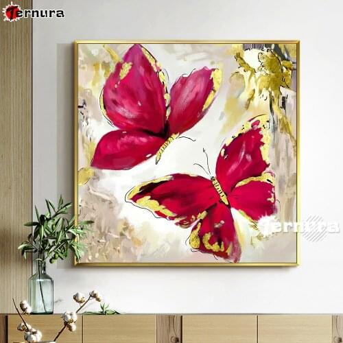 DIY Diamond Painting Abstract Rose Red With Gold Butterflies Full square Rhinestone Picture Diamond mosaic gift decoration salon