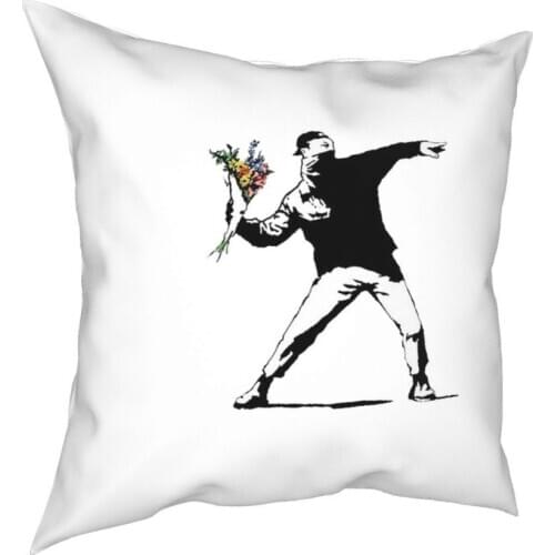 Banksy Flowers Square Pillow Case Cushions for Sofa Bomber Stencil Banksy Custom Cushion Covers