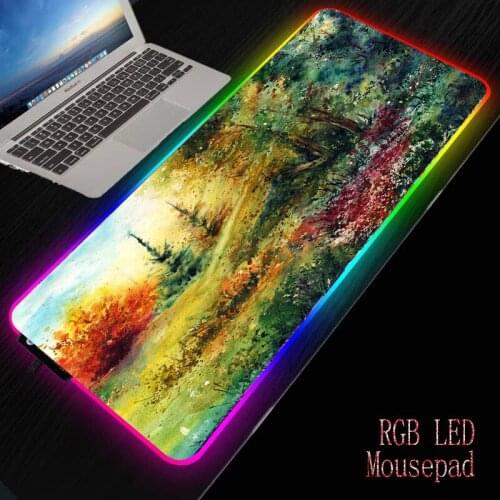 MRGBESTRGB Forest Garden Landscape Nature RGB Large Gaming Mouse Pad Glowing Led Mousepad Rubber Base Computer Keyboard Pad Mat
