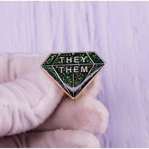 They/them Gender pronouns diamond hard enamel pin with beautiful glitter Brooch