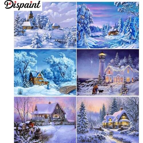 Dispaint Paint With Diamond Embroidery "Snow tree" Diamond Painting Full Square Round Picture Of Rhinestone Decor