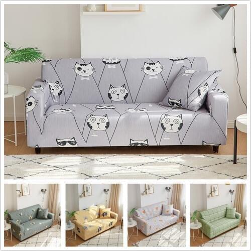 Cartoon Cute Cat Print Stretch Sofa Cover Elastic Slipcovers for Living Room Hotel Couch Cover Furniture Covers 1/2/3/4 Seater