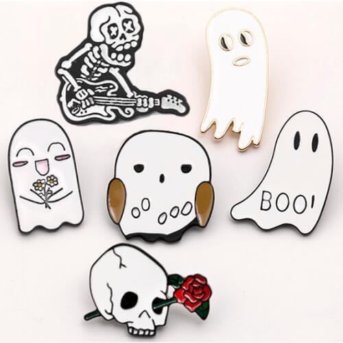 Ghost Skull Series Enamel Pins Cute Cartoon Brooches Ins Fashion Personality Accessories Metal Lapel Pin Badge Punk Jewelry Gift