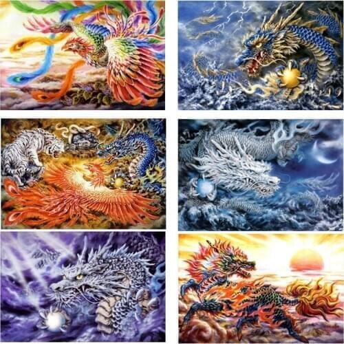 China Phoenix And Dragon Full Diamond Embroidery 5D Square Cross Stitch Diy Diamond Painting Cross-Stitching Needlework Jq378