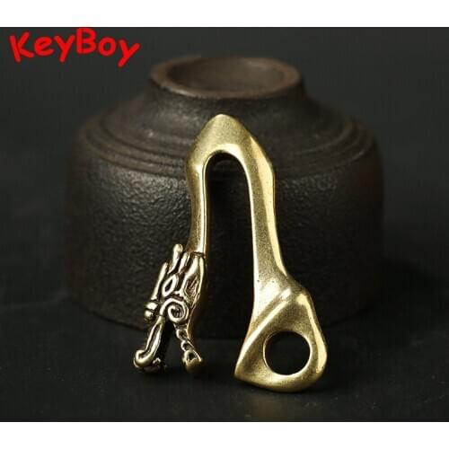 Chinese Style Brass Dragon Head Key Chain Vintage Metal Zodiac Animal Keyring Belt Waist Buckle Men Car Keychain Ring Hangings