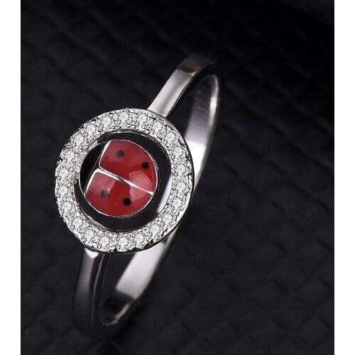 S925 Sterling Silver Ladybug Ring Faith Dripping Insect Design Creative European And American Personality Cute Jewelry