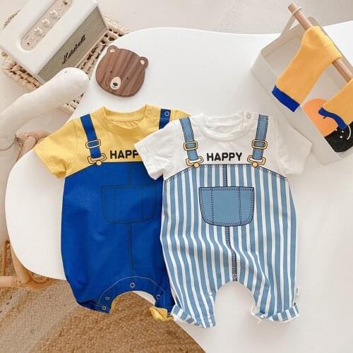 Newborn Baby Clothes Boys Girls Striped Cotton Rompers Short Sleeve Summer Baby Rompers Kids Jumpsuit Playsuit Costume 0-24M