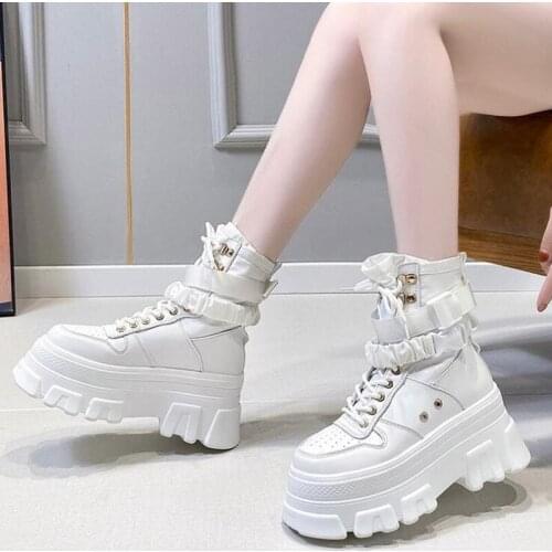High Top Sneakers Women Vulcanized Shoes 2021 Fashion Buckle Breathable Thick Sole Designer Platform Sneakers Women Basket Femme