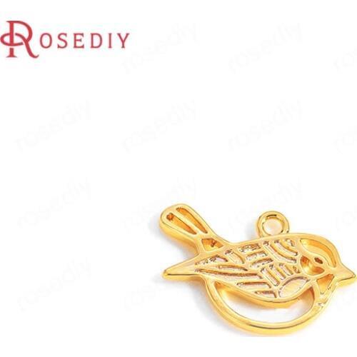 35691)10PCS 16x10MM Hanging Hole 1MM 24K Gold Color Brass Birds Charms Pendants High Quality Diy Jewelry Findings Accessories