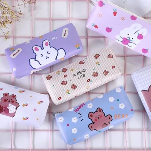 Cute Kawaii Pencil Case Lovely Cartoon Bear Rabbit Pen Bags for Students Kids Gift Zakka Kawaii Stationery School Supplies
