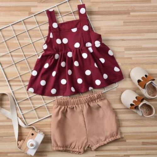 2021 Fashion Lovely Newborn Baby Girls Fashion 2-piece Outfit Set Sleeveless Polka Dot Tops+Shorts Set for Kids Girls