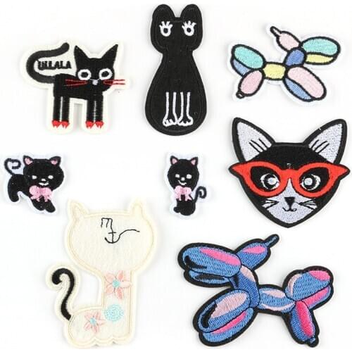 50pcs/lot Embroidery Patches Letters Clothing Decoration Accessories Animal Cat Dog Strange Things Iron Heat Transfer Applique