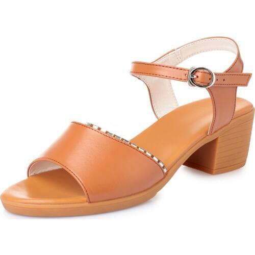 2019 New Open Shoes Woman Summer Sandals Comfortable Soft Non-slip Summer Leather Sandals Women Shoes High Heel Sandals Big Size