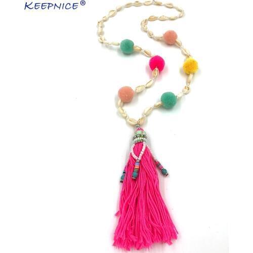 New handmade rainbow colorful tassel pompous pendents necklace boho Bohemiam long fringe statement Maxi Necklaces for women