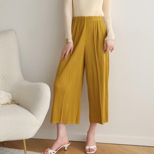 2020 Autumn winter Issey Miyake pleated please thick large size relaxed casual wide leg straight leg nine minutes pants