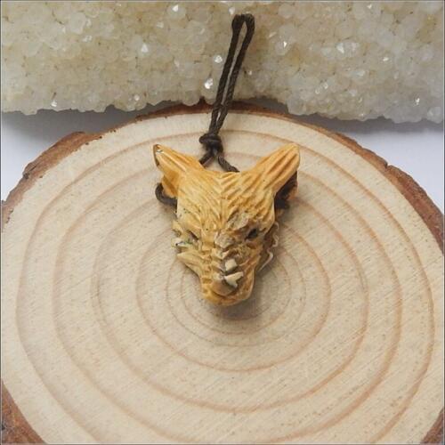 Picture Jasper Handmade Wolf Head Side Drilled Necklace 26x20x10mm 4.3g Natural Stone Fashion Jewelry Pendant Accessories