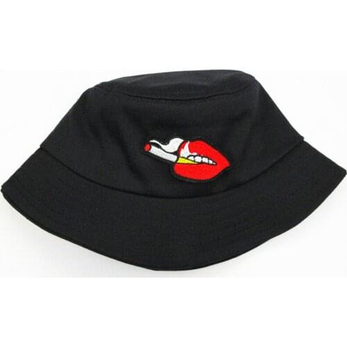 2021 Big Lips Embroidery Cotton Bucket Hat Fisherman Hat Outdoor Travel Hat Sun Cap Hats for Men and Women 08