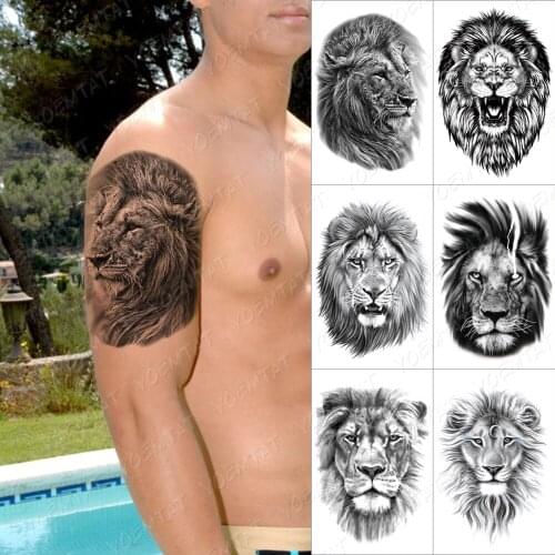 Temporary Tattoo Sticker For Men Women Lightning Lion Wolf Tiger Flash Tatto Waterproof Fake Henna Wild Animal Body Art Tatoo