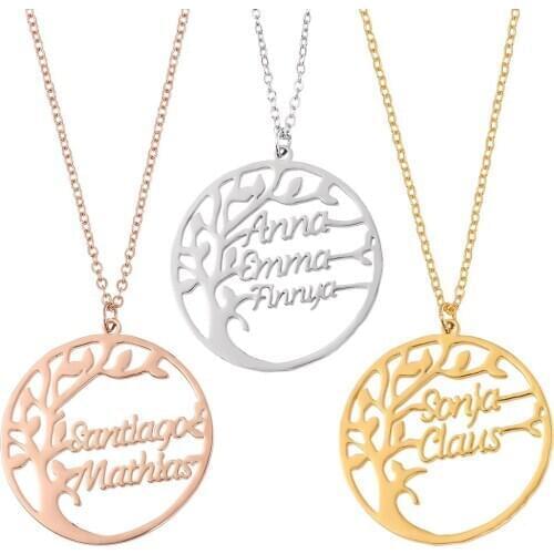 Personalized Tree of Life Customized Name Necklace Stainless Steel Gold Genealogy Women Letter Necklace Christmas Gift