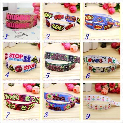 5/8'' Free shipping Fold Elastic FOE pow army bullying jesus ballet printed headband headwear diy decoration wholesale OEM D129